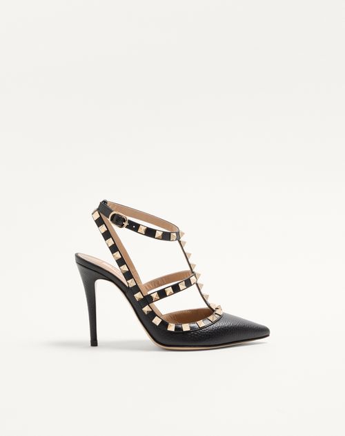 Valentino Garavani - Rockstud Grainy Leather Ankle Strap Pump 100 Mm - Black - Woman - Shoes